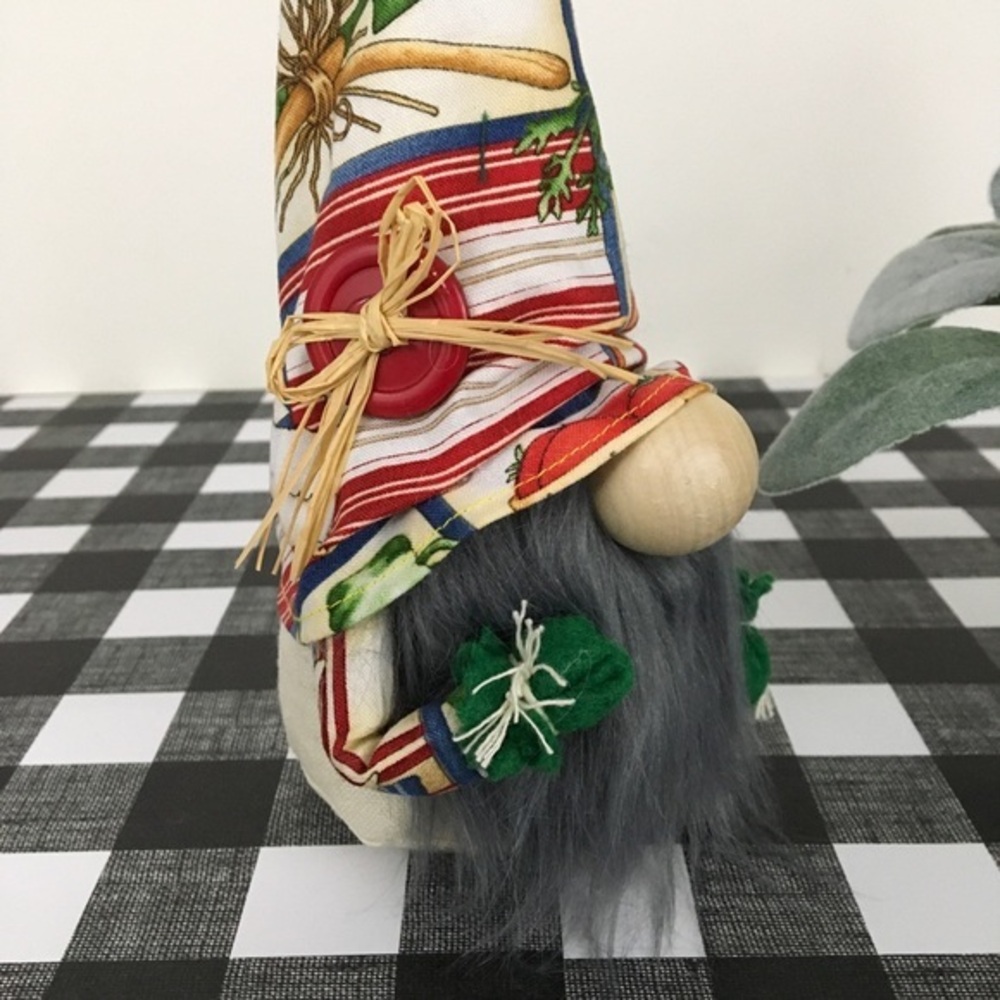 Gnome Garden Farmhouse Vegetable Chicken Apples Red Green Gray Cottage Food